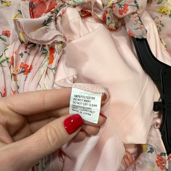 leena for Mac Duggal Pink Ruffled Floral Gown maxi dress size 8 - Picture 6 of 8